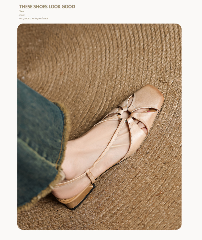 Sandal nữ quai ngang mũi nhọn phong cách vintage, gót thấp 3 cm — đen chi tiết 13