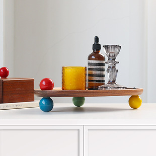 Pure Solid Wood Entrance Key Perfume Aromatherapy Ornaments Candle Tray Water Cup Cosmetics Storage Rack Dopamine