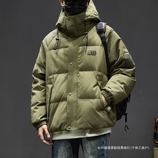 Hong Kong Style Men's down Jacket Short Hooded Winter 2024 New Trendy Brand American Casual Cold-Proof Jacket for Men