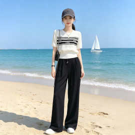深圳南油夏季休闲运动套装女夏日新款短袖T恤阔腿裤两件套显瘦潮