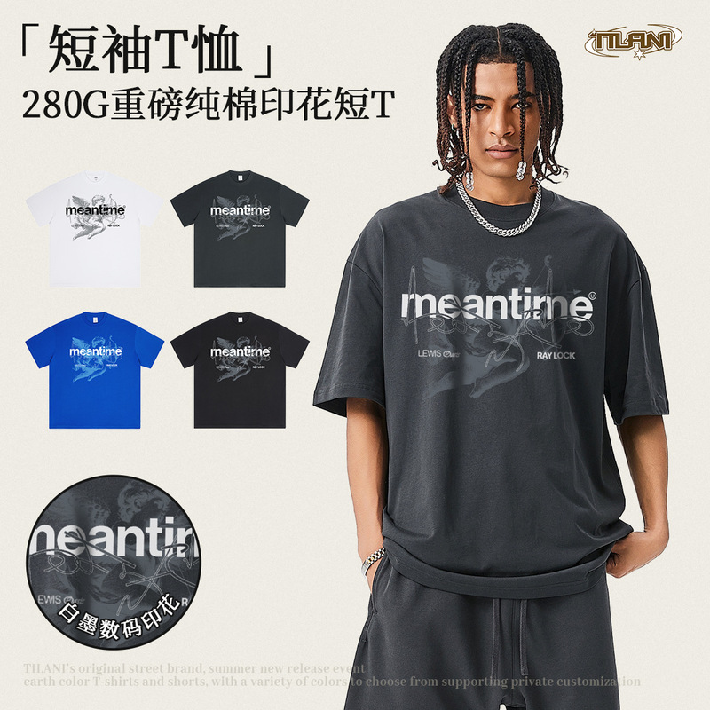 Tilani Men's Reverse-Up New Designer Angel Meantime Digital Printing Men's and Women's Ins Short-Sleeved T-Shirt