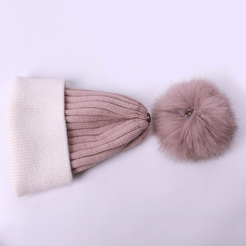 Chapeau chaud d'automne et d'hiver en forme de boule de renard, couleur unie, tricoté, pour adultes et enfants, mode parent-enfant_voghion.com