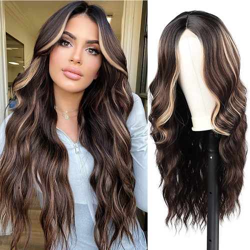 Cross-border hot selling European and American wigs for women with long curly hair, small front lace wigs, dyed chemical fiber wigs, wigs wholesale