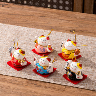 Ceramic Lucky Cat Small Ornaments Cute Cat Car Ornaments Set Cultural and Creative Market Small Crafts Export Ceramics