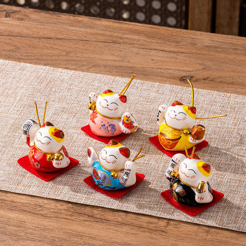 Ceramic Money Cat Small Ornament Cute Cat Car Ornament Set Cultural and Creative Market Small Craft Foreign Trade Ceramic
