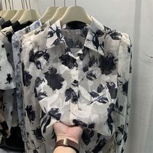 欧货蕾丝拼接薄款雪纺衬衫女2024年夏季新款设计感长袖防晒衬衣潮