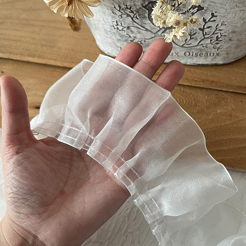 6cm White Lace Accessories Transparent Yarn Belt Lace Pleated Ruffle Handmade diy Clothes Lengthened Edge Decoration