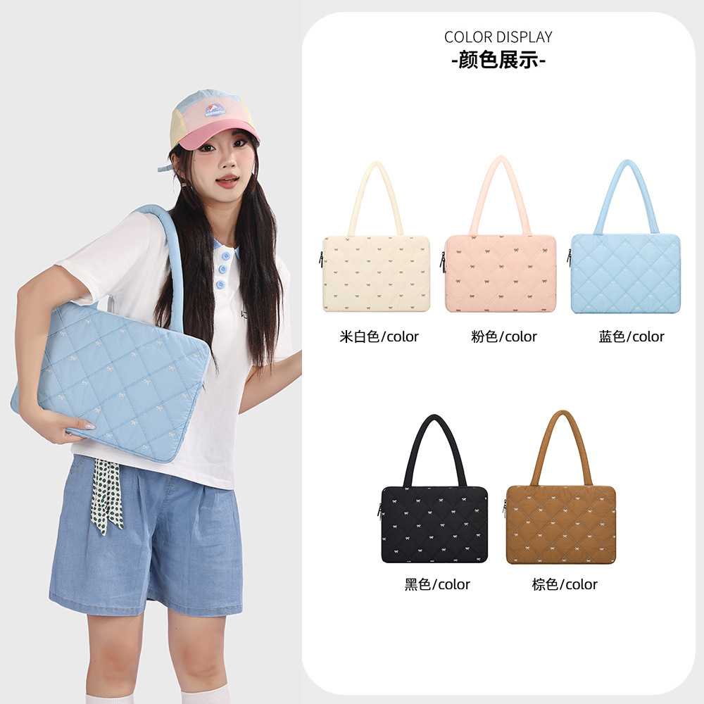 Korean-style quilted laptop bag 14inch lightweight shockproof notebook protective case simple commuter bag for women