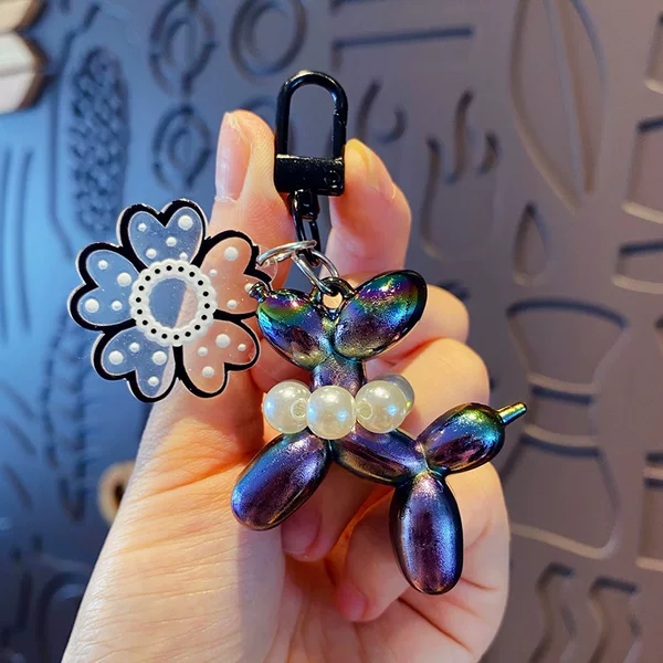 Cross-Border Uv Electroplated Solid Color Balloon Dog Keychain Dark Black Puppy Pendant Bag Accessory Couple Charm Trendy Small Animal Ornament
