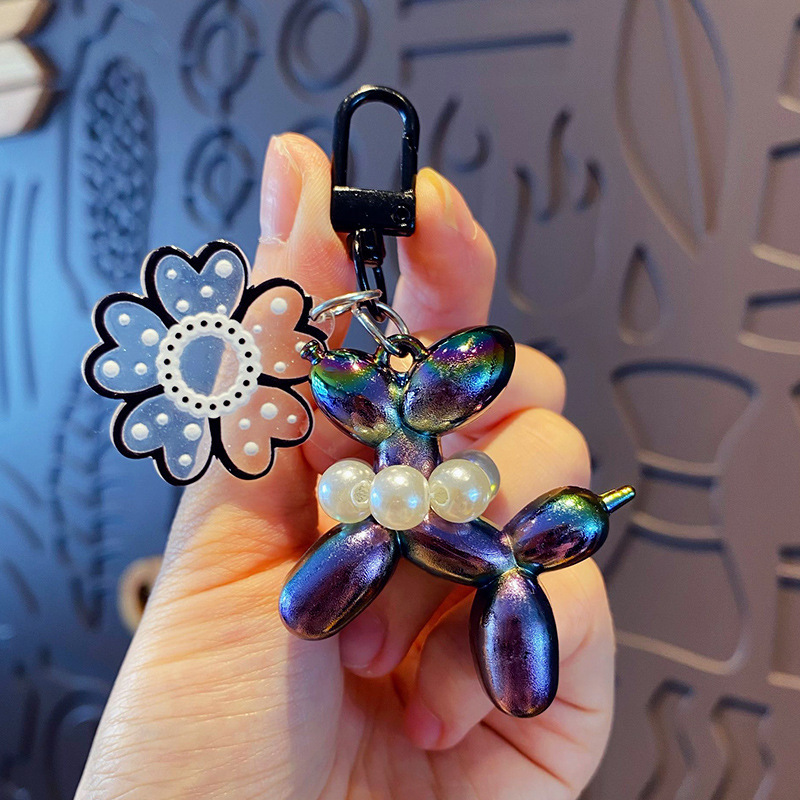 Cross-Border Uv Electroplated Solid Color Balloon Dog Keychain Dark Black Puppy Pendant Bag Accessory Couple Charm Trendy Small Animal Ornament