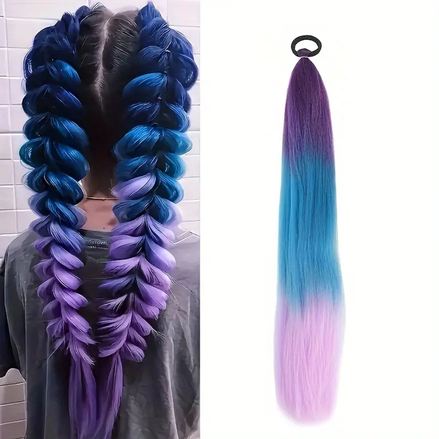 1 paquete de niños niñas pelucas de cola de caballo elásticas de boxeo trenzas de cuerda elástica de color trenzas de caballo extensiones de pelo