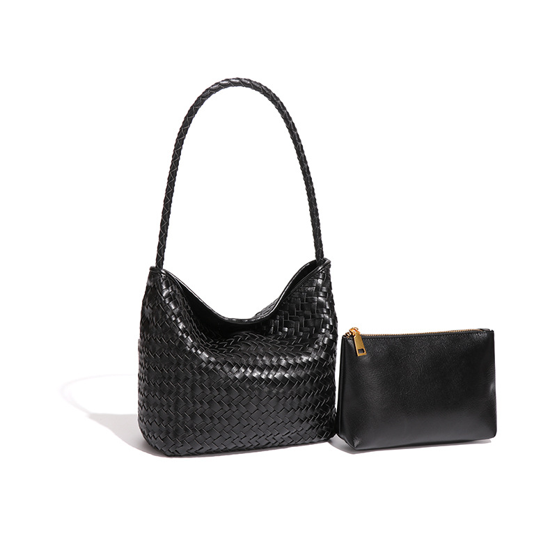 Vacation Lazy Style Retro Casual Hand-Woven Bucket Bag, Handheld Market Basket Bag, Single Shoulder Underarm Bag - Thumbnail 8