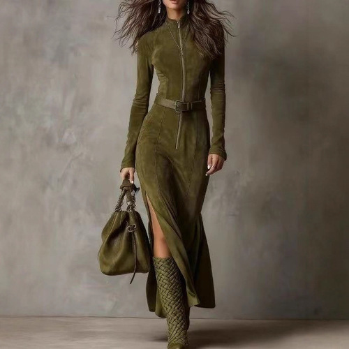 High-quality new products Autumn European and American fashion new style elegant temperament zipper stand-collar dress