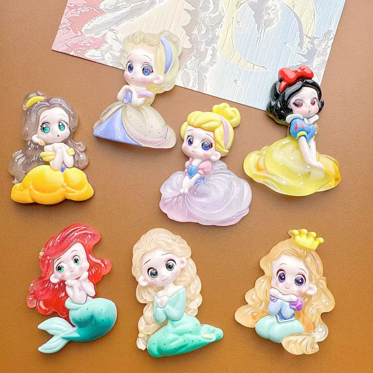 대형 빛나는 백설 공주 시리즈 수지 액세서리 DIY 크림 접착제 선물 상자 열쇠 고리 장식품 수제 스티커