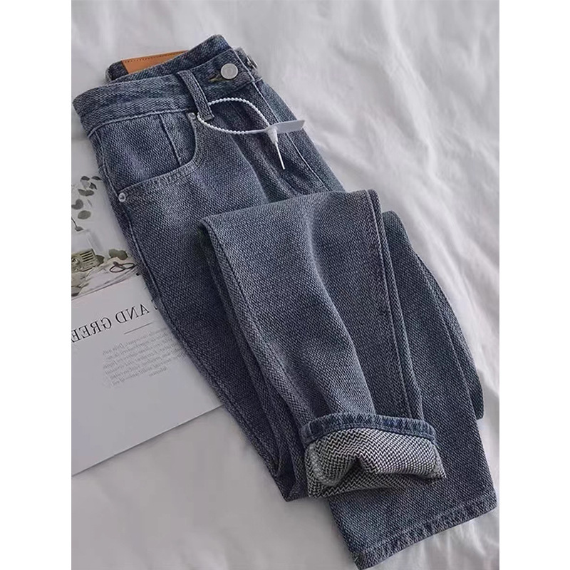 大码九分哈伦牛仔裤女秋冬胖mm宽松显瘦高腰直筒阔腿老爹萝卜|undefined