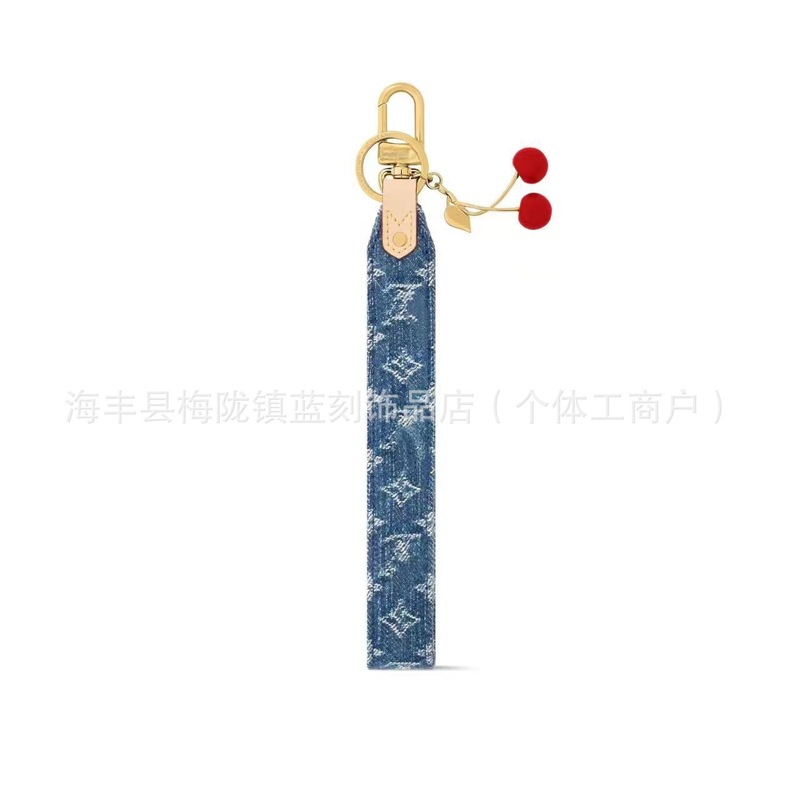 驴家新款钥匙扣潮牌樱桃汽车钥匙扣装饰品挂包包欧美酷牌牛仔布纹|undefined