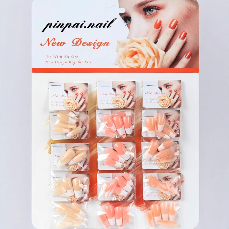 Cross-Border Nail Art Nail Tips, French Manicure Fake Nail Stickers Wholesale, Colorful 12-Pack Card-Packed Nail Tips, Wearable Nails