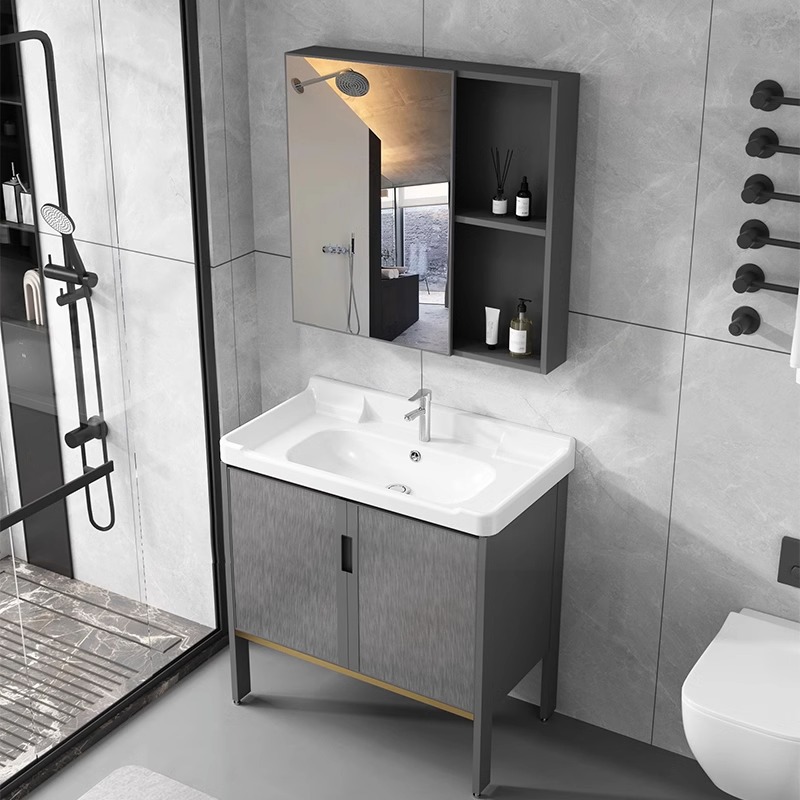 Cuarto de baño de aluminio espacio mostrador lavabo de cerámica moderno minimalista cuarto de baño lavabo gabinete