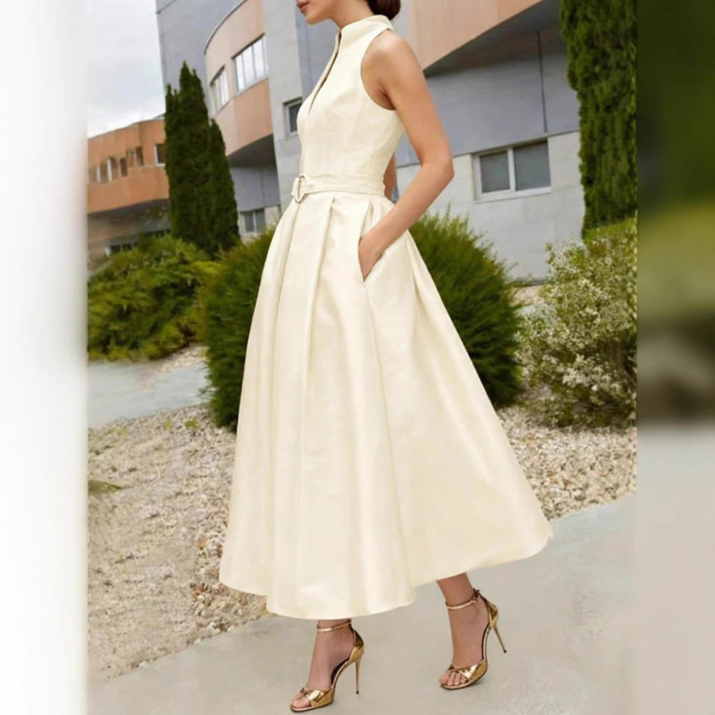 Sleeveless Dress for Women, New Summer Style, A-Line Skirt with Circular Belt, Slimming Design, Fashionable Casual Outdoor Wear