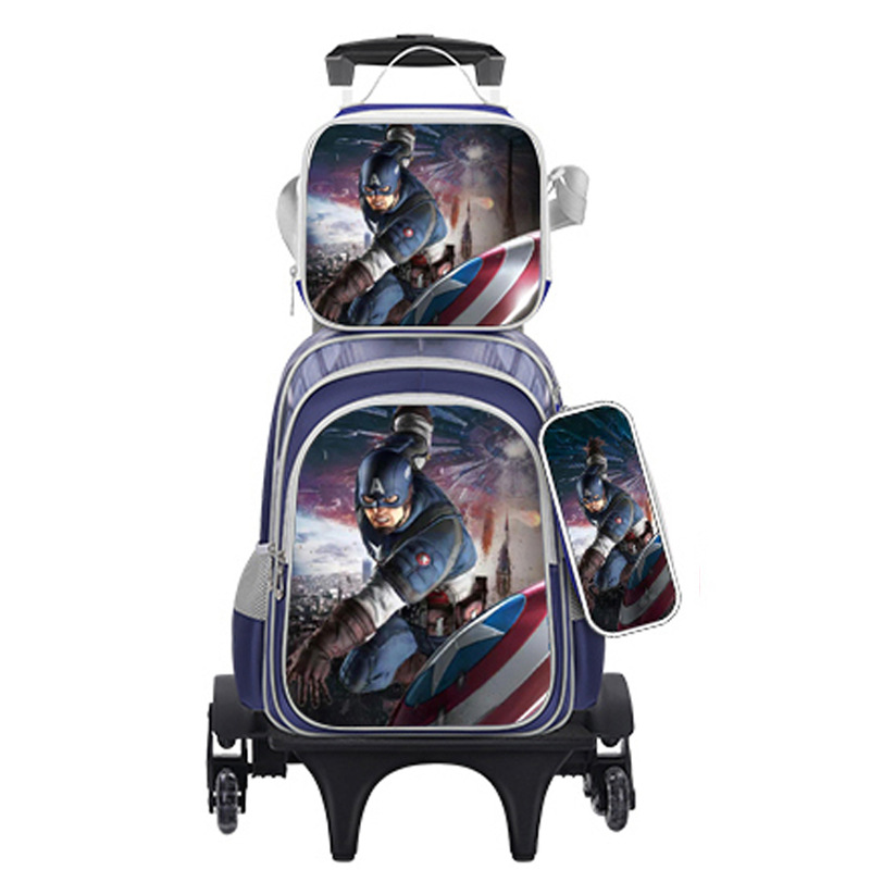 Los nuevos estudiantes de primaria transfronterizos pueden instalar una mochila escolar de dos ruedas y seis ruedas con barra de tracción, mochila de dibujos animados lindo para niños de tres piezas