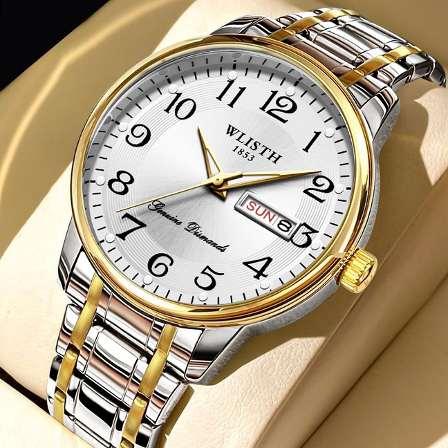 Wolish Cross-Border Foreign Trade Men's Watch Dual Calendar Luminous Men's Watch Large Digital Waterproof Quartz Digital Watch for Men