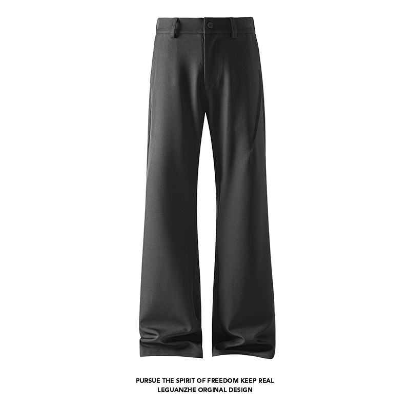 Pleated American-style Micro-flare Suit Pants For Men, 2026 Spring Straight-leg Drapey Long Pants, Loose Casual_voghion.com