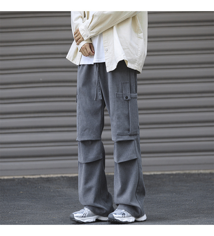 Winter corduroy oversized men's pants, loose plush and thickened work clothes pan's street versatile wide leg_voghion.com