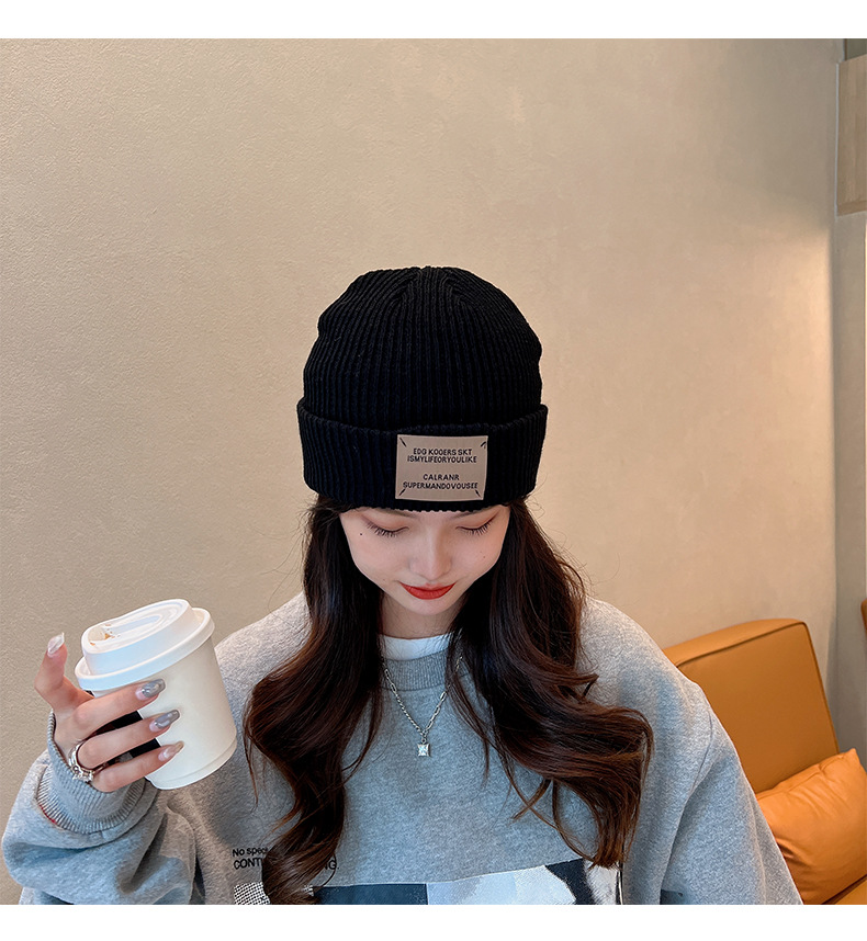 Winer Warm Whie Knied For Women And Men Wih Pach Leers, Vinage Syle, Large Head Circumference, Cold Weaher_voghion.com