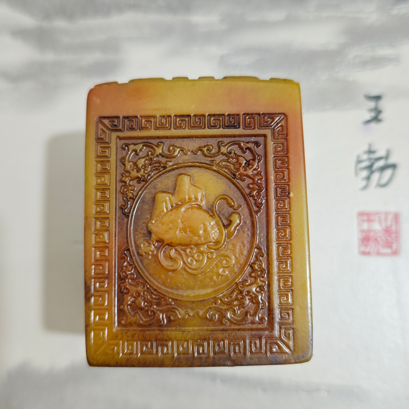 厂家批发仿寿山石雕四方神兽印章摆件做旧方形印章玉玺书法工艺品