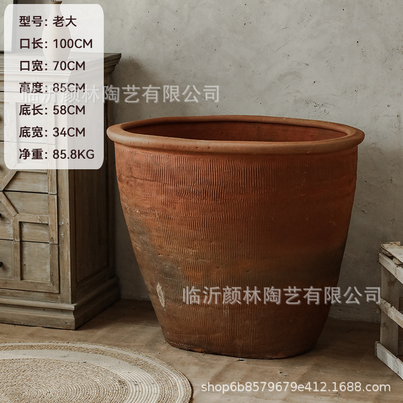 Cerámica de boca elíptica gran boca cerámica gruesa boca en forma especial árboles de maceta de flores paisajismo gran maceta de árboles residenciales