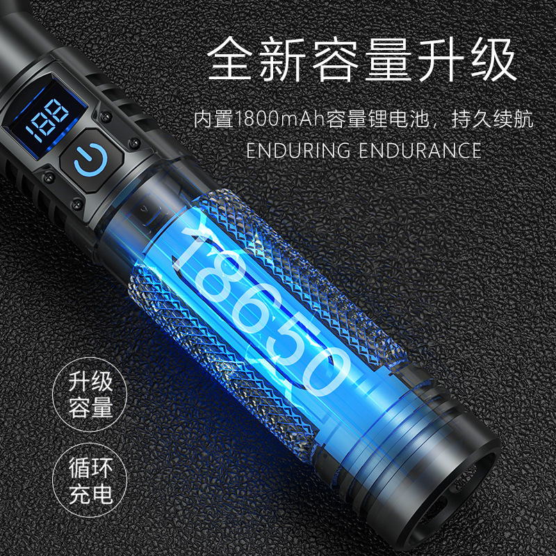 クロスボーダーホワイトレーザー懐中電灯ハイパワーアルミヘッド伸縮ズーム多機能屋外照明強力なライトデジタルディスプレイ懐中電灯|undefined