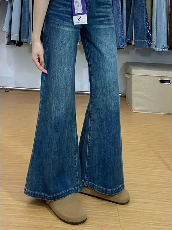 美式复古微喇牛仔裤女2025年夏季新款显瘦高腰阔腿不贴腿喇叭裤子|undefined