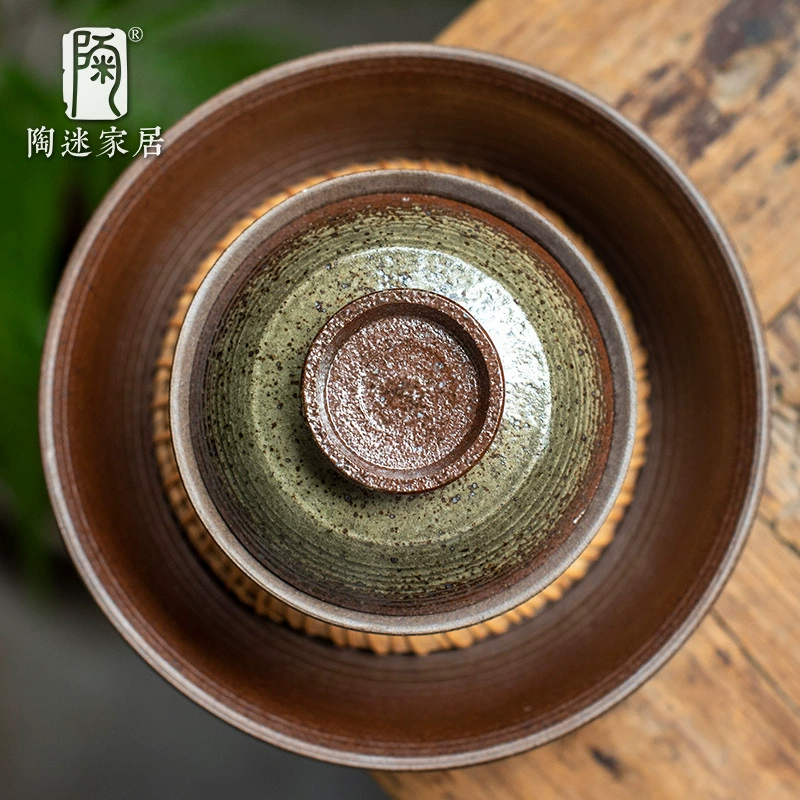 陶迷 Clear water wood-burning covered bowl kiln variable flow glaze ceramic retro open piece Sancai bowl household tea maker kettle bearing