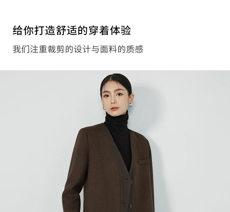 Áo vest nữ cổ V tay dài dáng suông một hàng nút phong cách thanh lịch — Váy Midi Breeveca, Váy màu xanh hải quân, Váy màu xám khói, Váy màu đỏ tía chi tiết 5