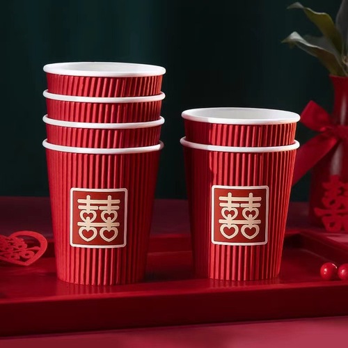 Marriage Paper Cups, Thick Wedding Paper Cups, Disposable Happy Marriage Cups, Festive Marriage Cups, Red Paper Cups for Weddings, Wholesale Marriage Supplies