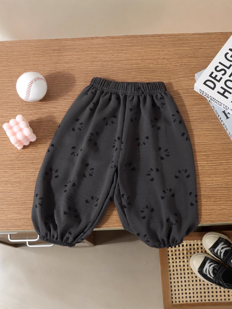 Summer Ice Silk and Linen Bloomers for Kidsren, Loose and Cool Floral Anti-Mosquito Pants, Breathable and Thin, Baby Leggings for Men and Women