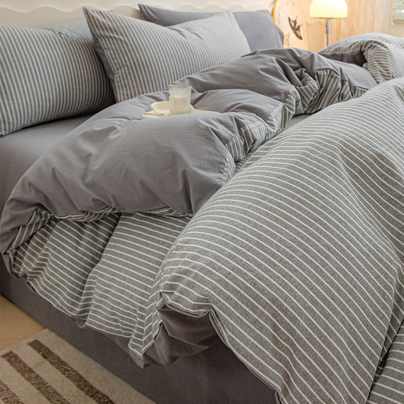 Algodón simple, algodón lavado con agua, cuatro piezas, 100 sábanas de algodón, dormitorios de estudiantes, tres piezas de cama