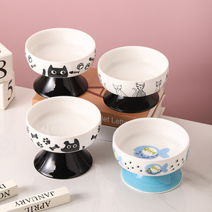 Ceramic Black Cat Bowl, Cat Drinking Water, Cat Bowl, Cat Food Bowl, Tall Pet Bowl, Dog Food Bowl, Anti-Knock over