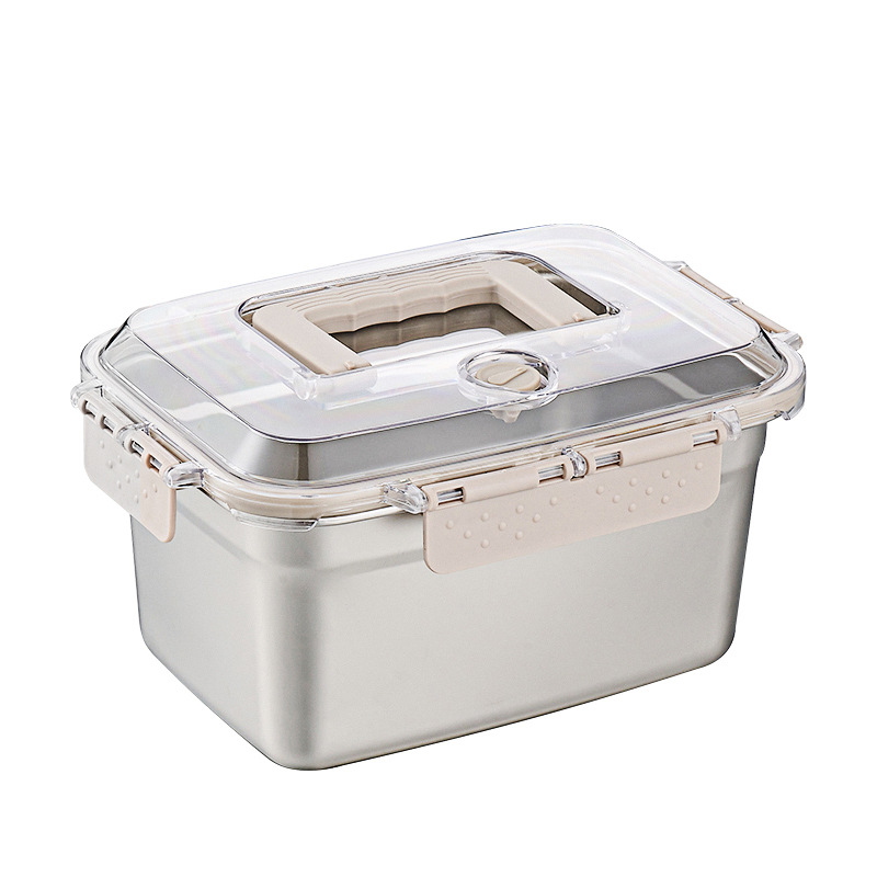 Contenedor de Alimentos de Acero Inoxidable, Lonchera para Refrigerador, Apto para Alimentos, Refrigerado, Sellado, Portátil con Tapa, Caja de Almacenamiento Manual