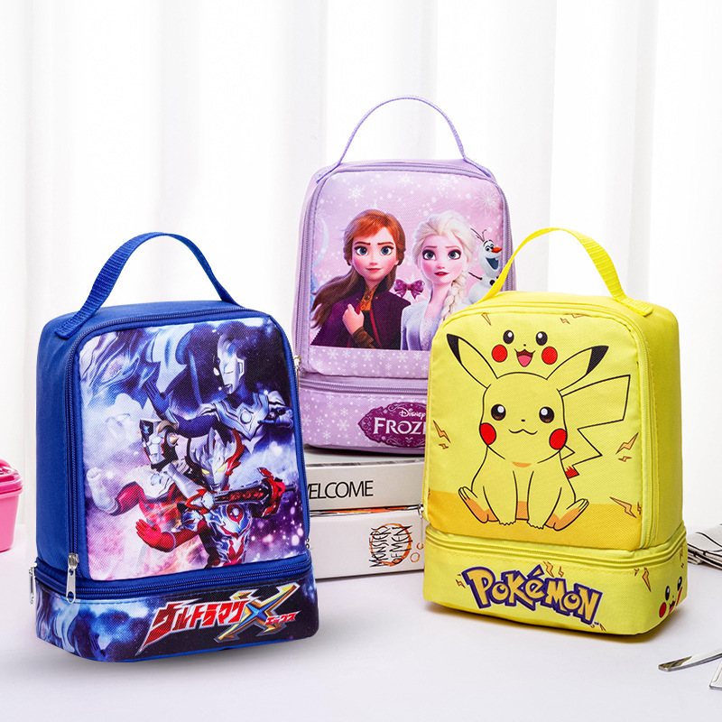 Cartoon Handheld Lunch Bag for Students, Double-Layer Bento Box Bag, Children's Lunch Bag, Fruit Snack Milk Meal Box Storage Bag