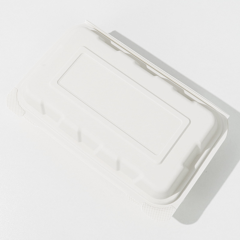 Caja de comidas desechable de almidón de maíz degradable no tóxica y respetuosa con el medio ambiente, caja de embalaje resistente a altas temperaturas y calentada por microondas 9 × 6in