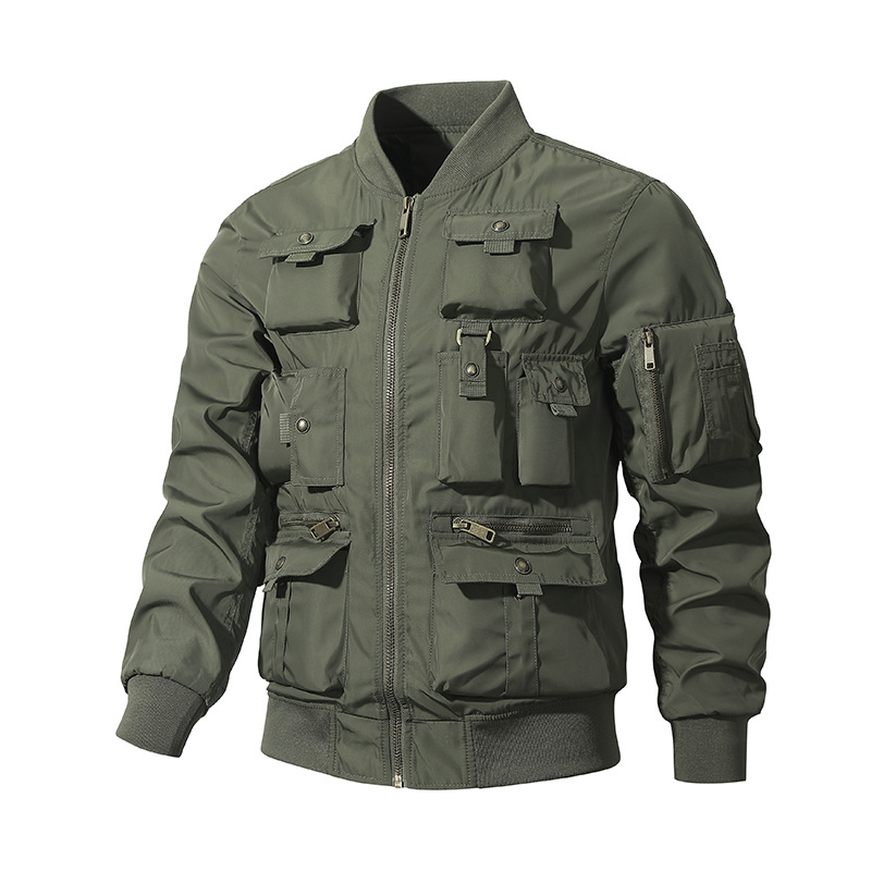 Três chaquetas de vuelo de vestir, chaqueta de béisbol masculina multibolsillo, chaqueta de herramientas, chaqueta de ciclismo al aire libre