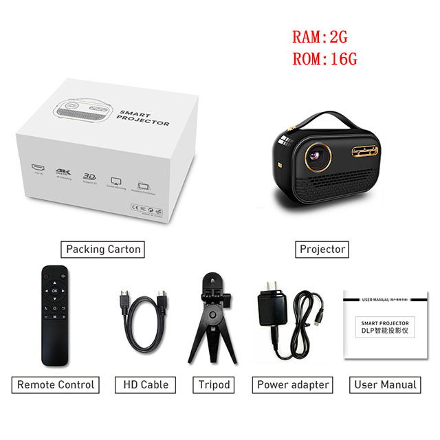 Transfronterizo 4K Mini proyector inteligente portátil DLP hogar proyector 3D batería incorporada Comercio exterior caliente