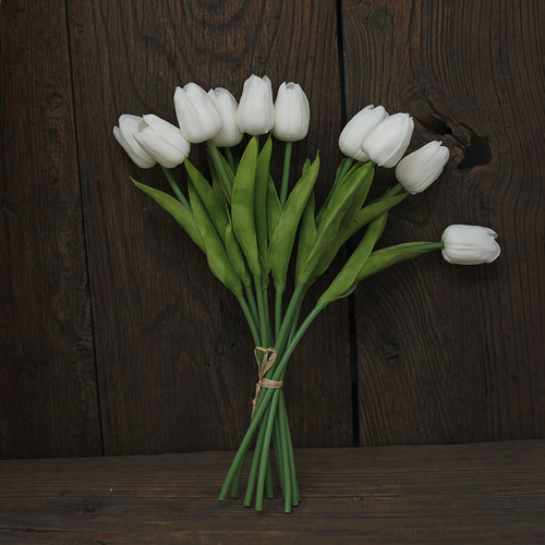 European retro 10-head tulip bunch dining table coffee table floral wedding PU artificial flower decorative flower