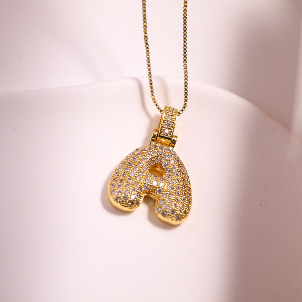 Daily Occasion Vintage Style Letter Copper Plating Inlay Zircon 18k Gold Plated Pendant Necklace