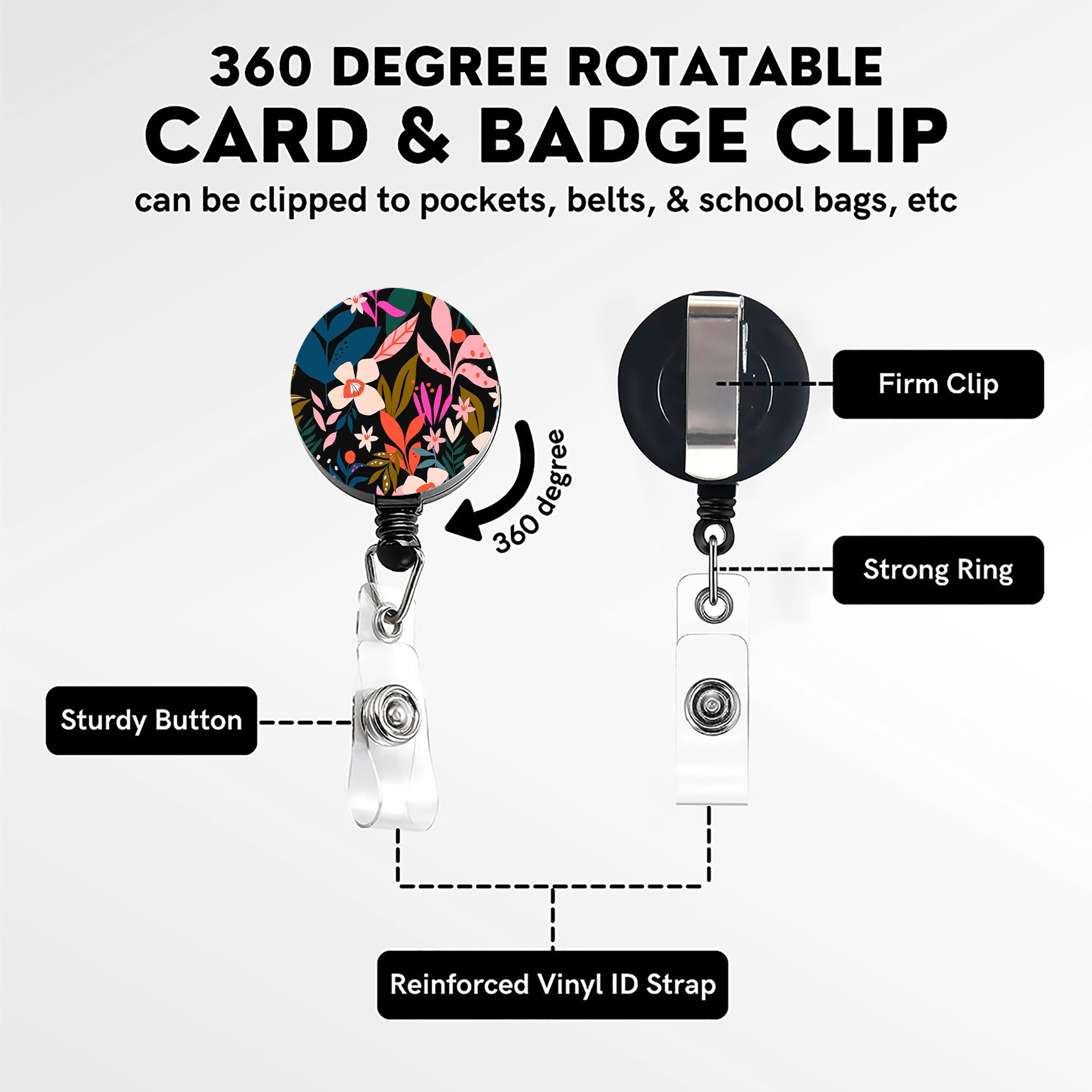 Botón de fácil tirar floral, cordón de transferencia de calor de poliéster fácil de tirar, cordón de teléfono móvil, tarjeta de identificación impresa, regalo de maestro y enfermera