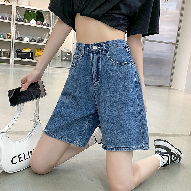 Small straight pants summer 2022 new high waist slimming shorts women's riding loose Denim shorts