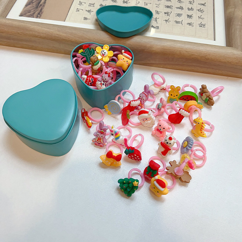 Anillo DE LOS NIÑOS lindo anillo de resina de dibujos animados en caja niña joyería juguete pequeño regalo al por mayor joyería del anillo