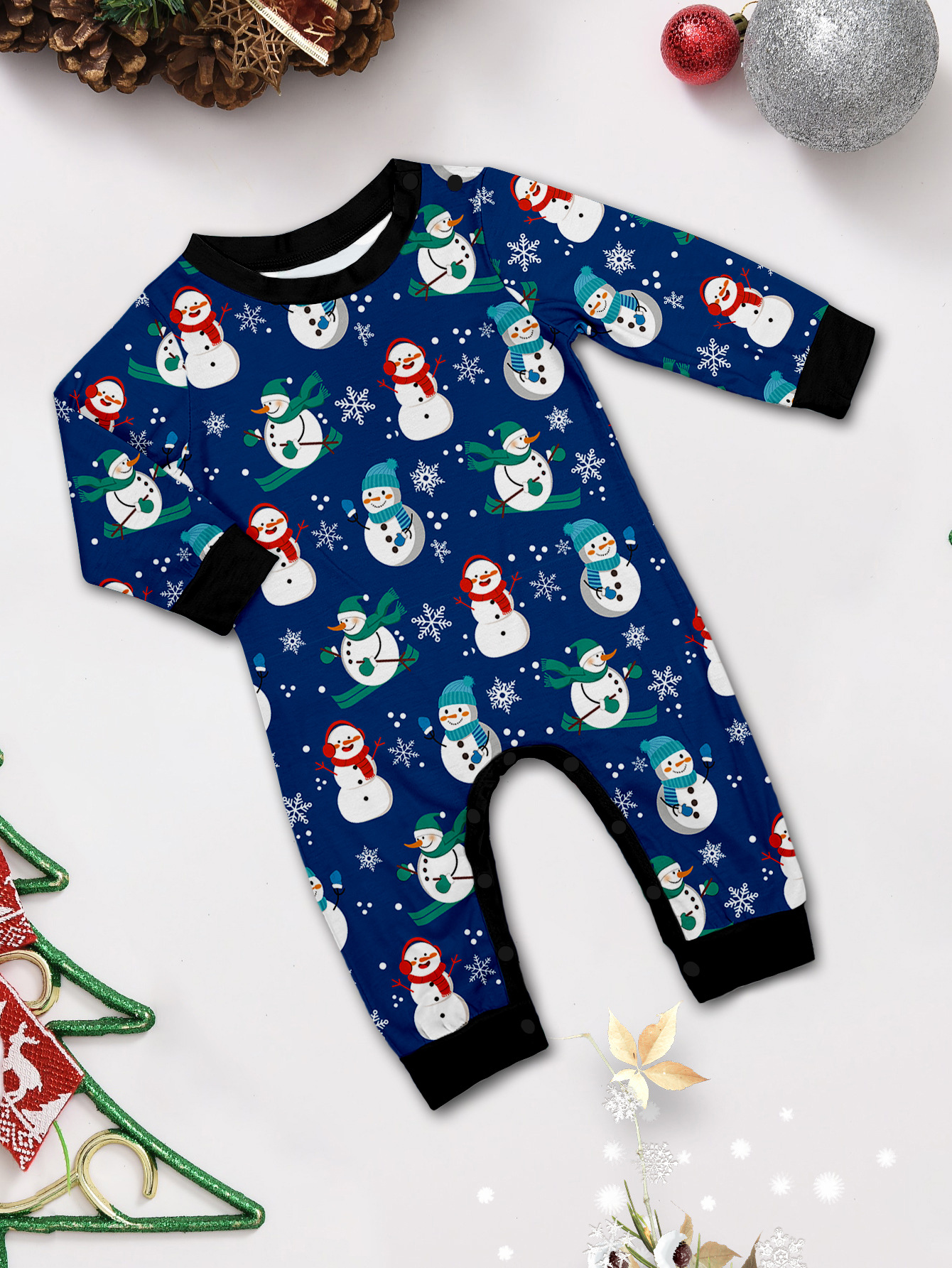 Christmas snowman snow hat plaid Christmas parent-child suit printed homewear_voghion.com