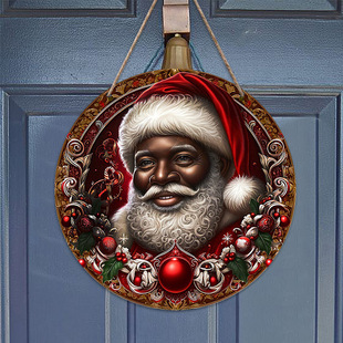 in stock Black Edition Santa Claus Wooden Tag Christmas Holiday Atmosphere Decorative Door Plate Pendant Wooden Crafts